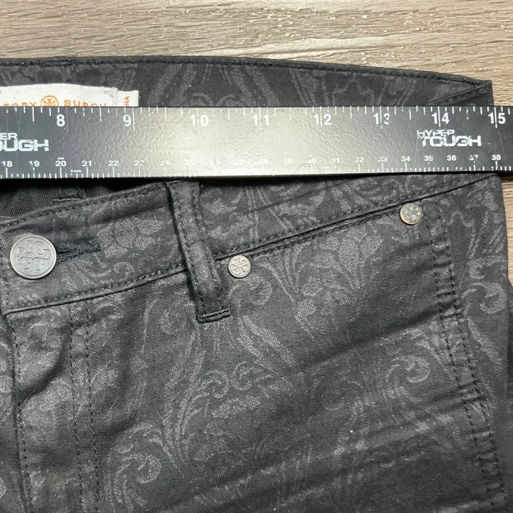 Tory Burch Baroque Jacquard Skinny Stretch Pants Womens 26 Black Designer Classy